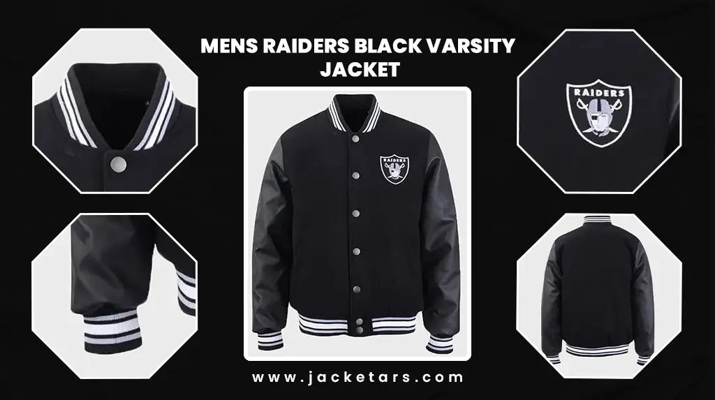 Mens Raiders Black Varsity Jacket - Jacketars