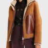 Womens Shearling Collar Brown Suede Leather Jacket
