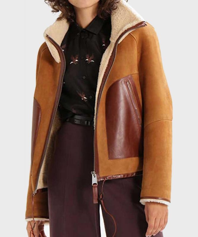 Womens Shearling Collar Brown Suede Leather Jacket - Jacketars
