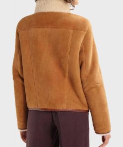 Womens Shearling Collar Brown Suede Leather Jacket