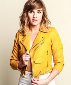 Alison Haislip BattleBots S01 Yellow Leather Biker Jacket