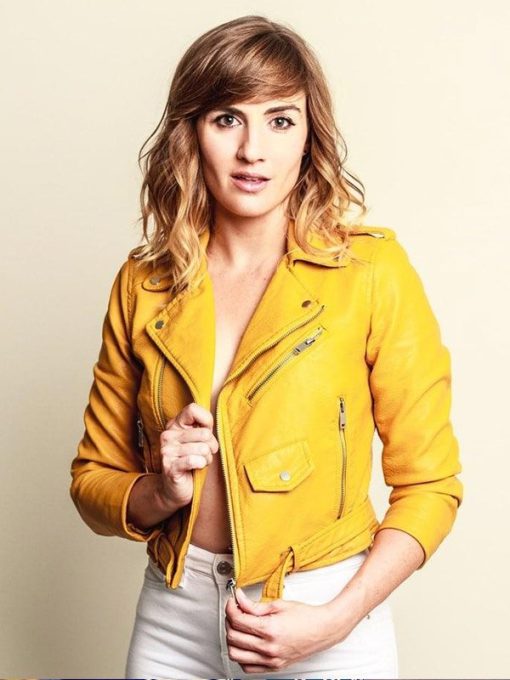 Alison Haislip BattleBots S01 Yellow Leather Biker Jacket