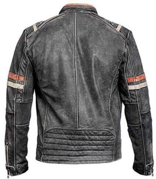 Cafe Racer Retro Vintage Grey Distressed Leather Jacket 