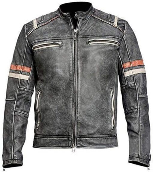 Mens Retro Cafe Racer Jacket | Retro Vintage Distressed Leather Jacket