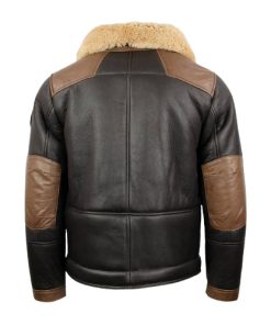 Men's Aviator Black Chocolate Sheepskin Bomber Jacket