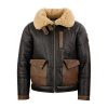 Men's Aviator Black Chocolate Sheepskin Bomber Leather Jacket