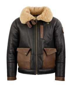 Men's Aviator Black Chocolate Sheepskin Bomber Leather Jacket