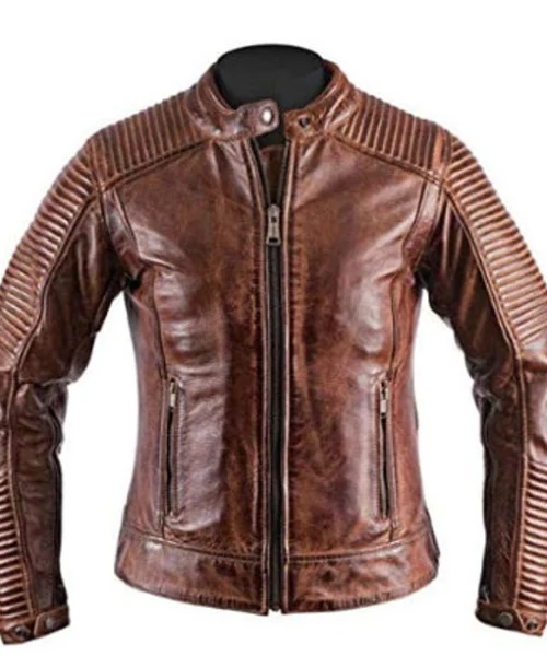 Men's Brown Distressed Cafe Racer Jacket