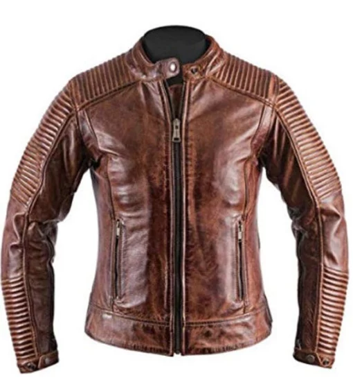 Men's Brown Distressed Cafe Racer Jacket