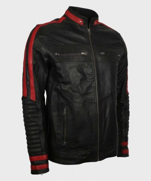 Mens Cafe Racer Red & Black Leather Jacket