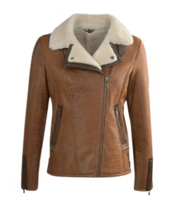 Side Zip biker Jane B-3 Brown Sheepskin Bomber Jacket