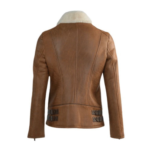 Side Zip biker Jane B-3 Brown Sheepskin Bomber Leather Jacket