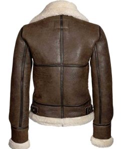 Women’s Aviator Shearling Collar Distressed Brown Leather Jacket