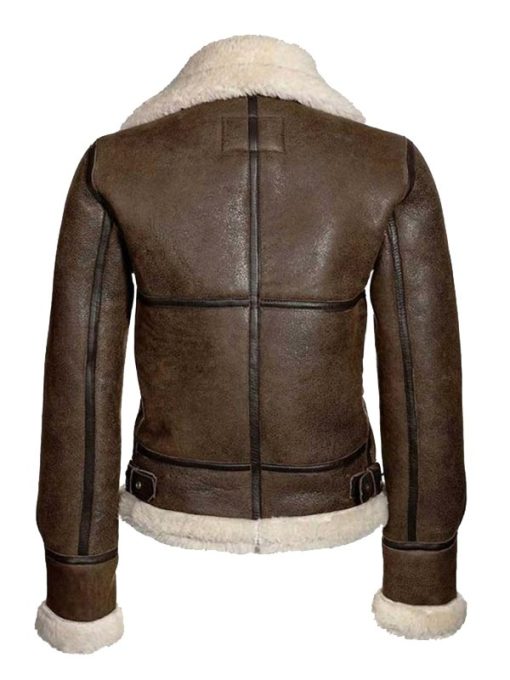 Women’s Aviator Shearling Collar Distressed Brown Leather Jacket