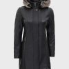 Faux Fur Leather Black Hooded Coat for Women’s Outfits