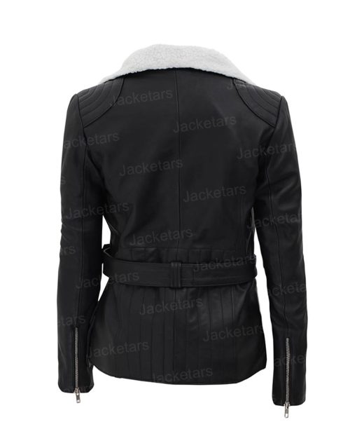Women’s Black Leather Motorcycle Shearling Jacket
