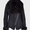 Womens Black Shearling Fur Leather Jacket