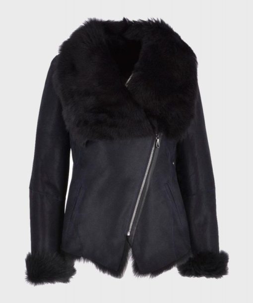 Womens Black Shearling Fur Leather Jacket