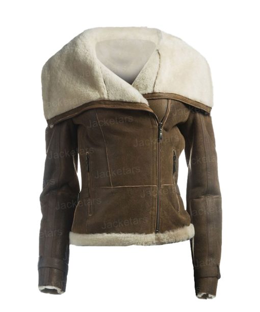 Women’s Brown Leather Avaitor Shearling Jacket