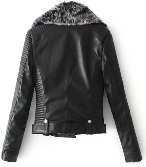 Women's Faux Fur Quilted Black Moto Jacket