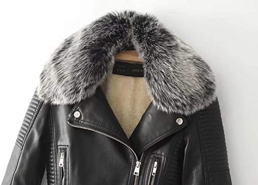 Women's Faux Fur Quilted Black Moto Jacket (2)