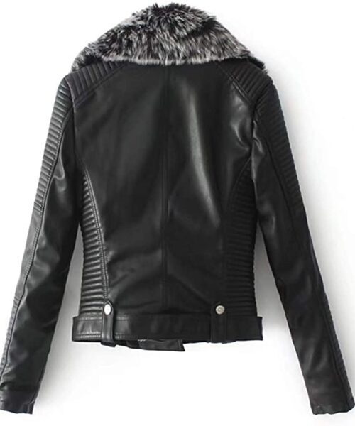 Women's Faux Fur Quilted Black Moto Jacket