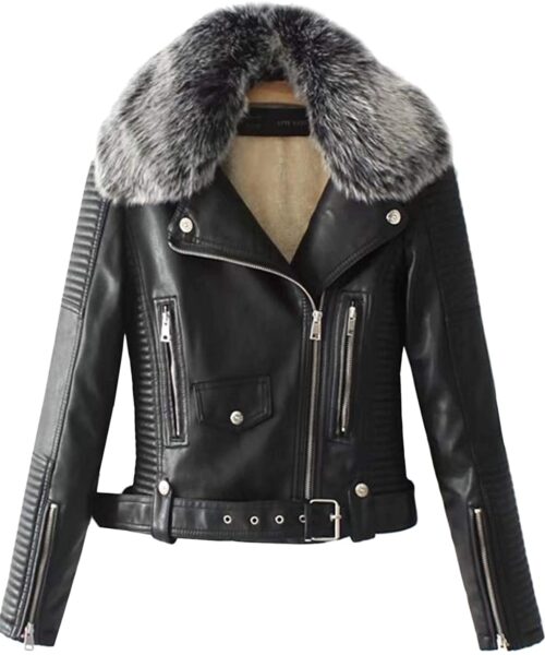 Women's Faux Fur Quilted Black Moto Jacket
