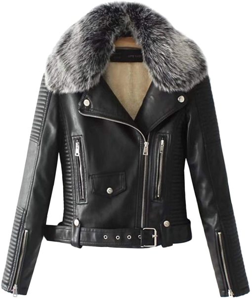 Women's Faux Fur Quilted Black Moto Jacket