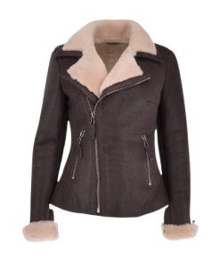 Women's Luxury Cream Brown Shearling Aviator Bomber Jacket