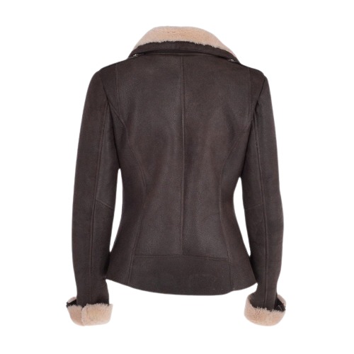 Women's Luxury Cream Brown Shearling Aviator Bomber Leather Jacket