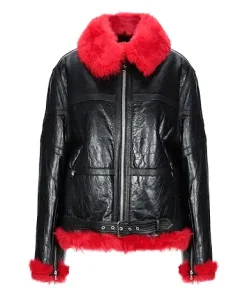 McQ Alexander McQueen Aviator Red Shearling Leather Jacket