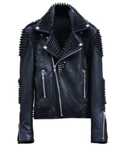 Mens Rock Punk Metal Spiked Leather Jacket