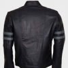 Mens Blue Stripe Mayhem Retro Black Leather Biker Jacket