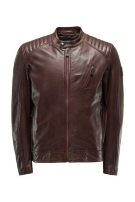 Mens Brown Leather Cafe Racer Jacket 