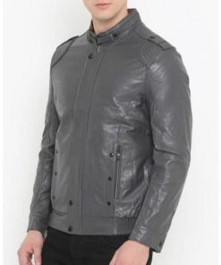 Mens Casual Grey Leather Jacket