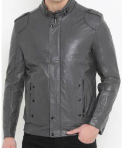 Mens Casual Grey Leather Jacket