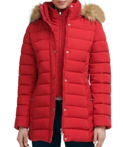 Women’s Red Fur Hooded Parka Jacket