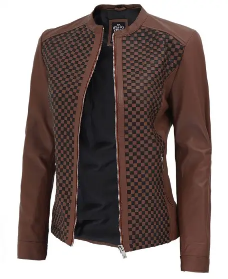 Maude Brown Textured Slim Fit Leather Jacket