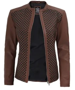 Maude Brown Textured Slim Fit Leather Jacket