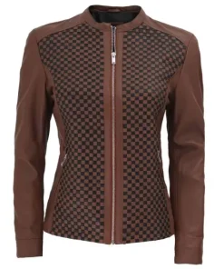 Maude Brown Textured Slim Fit Leather Jacket