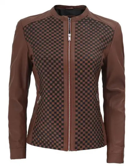 Maude Brown Textured Slim Fit Leather Jacket