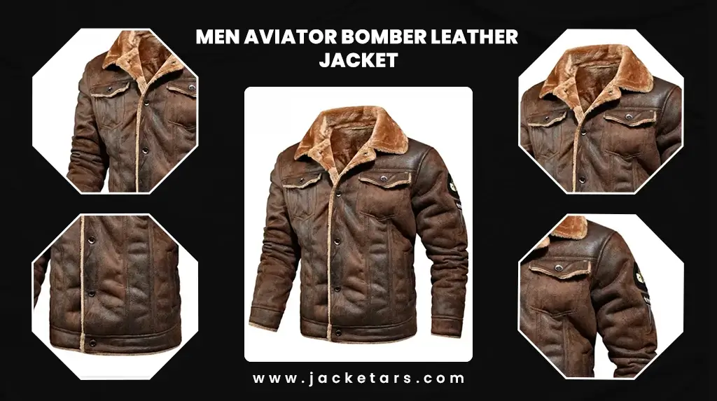 Men Aviator Bomber Leather Jacket