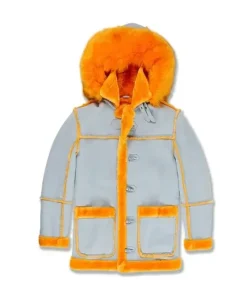 Mens Aviator Denali Orange Fur Hooded Jacket