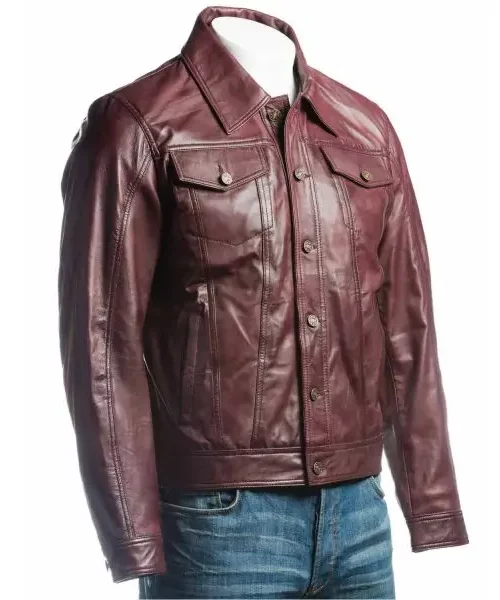 Men's Denim Style Leather Jacket