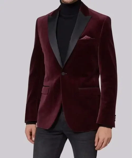Men's Burgundy Velvet Jacket