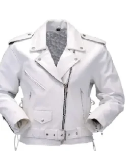 White Leather Motorcycle Protective Jacket