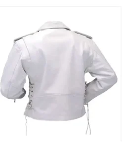 White Leather Motorcycle Protective Jacket