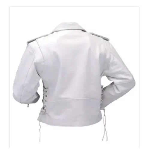 White Leather Motorcycle Protective Jacket