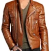 Mens Brown Padded Leather Jacket