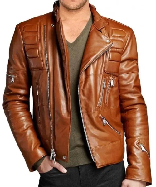 Mens Brown Padded Leather Jacket